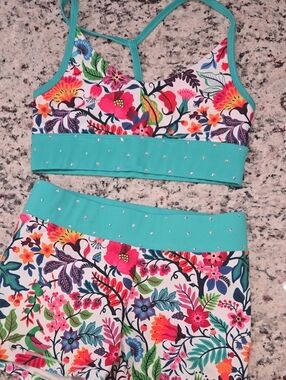 Rebel Athletic Floral Active Set with Teal Trim